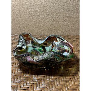 Vintage Murano Art Glass Bowl Tutti Frutti Multicolor Swirl Design  Gold Flecks